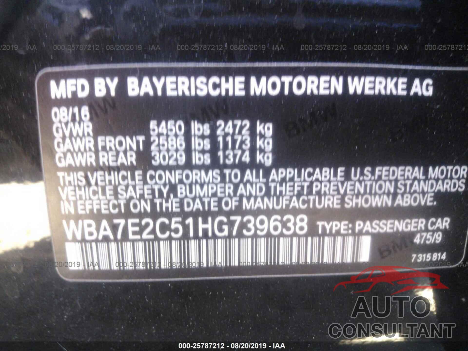BMW 7 SERIES 2017 - WBA7E2C51HG739638