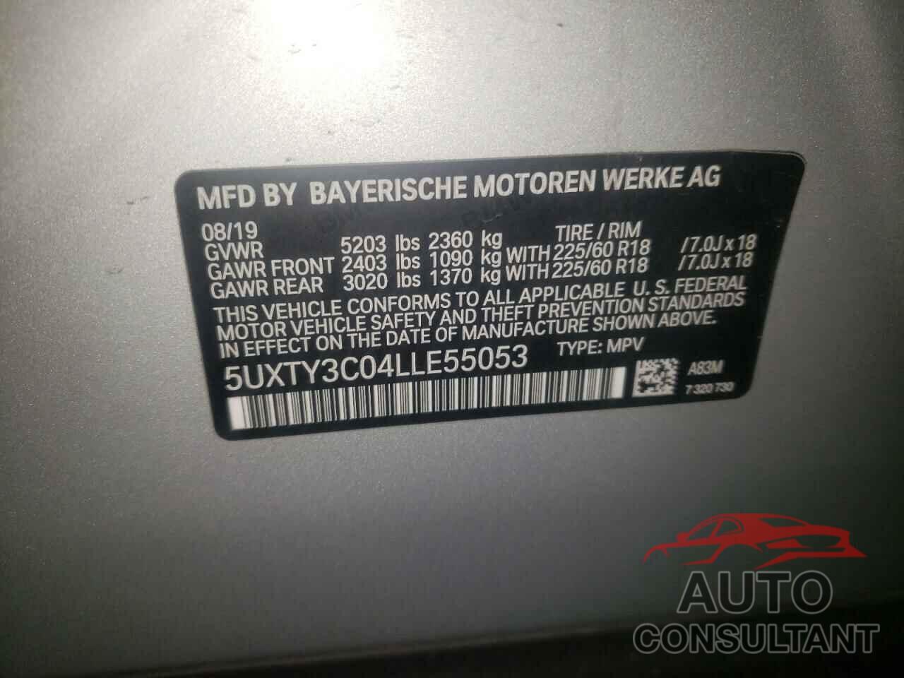 BMW X3 2020 - 5UXTY3C04LLE55053