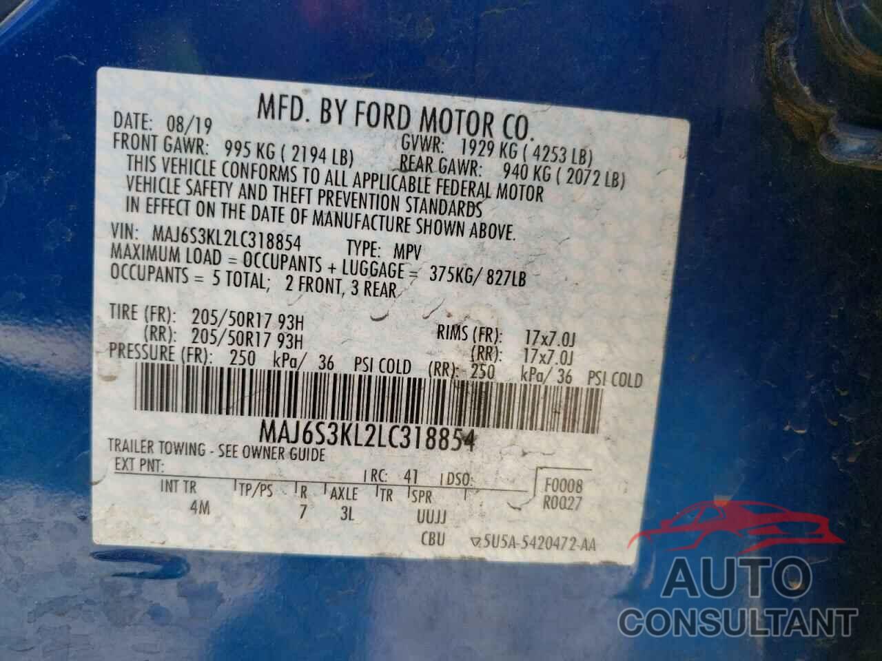 FORD ALL OTHER 2020 - MAJ6S3KL2LC318854