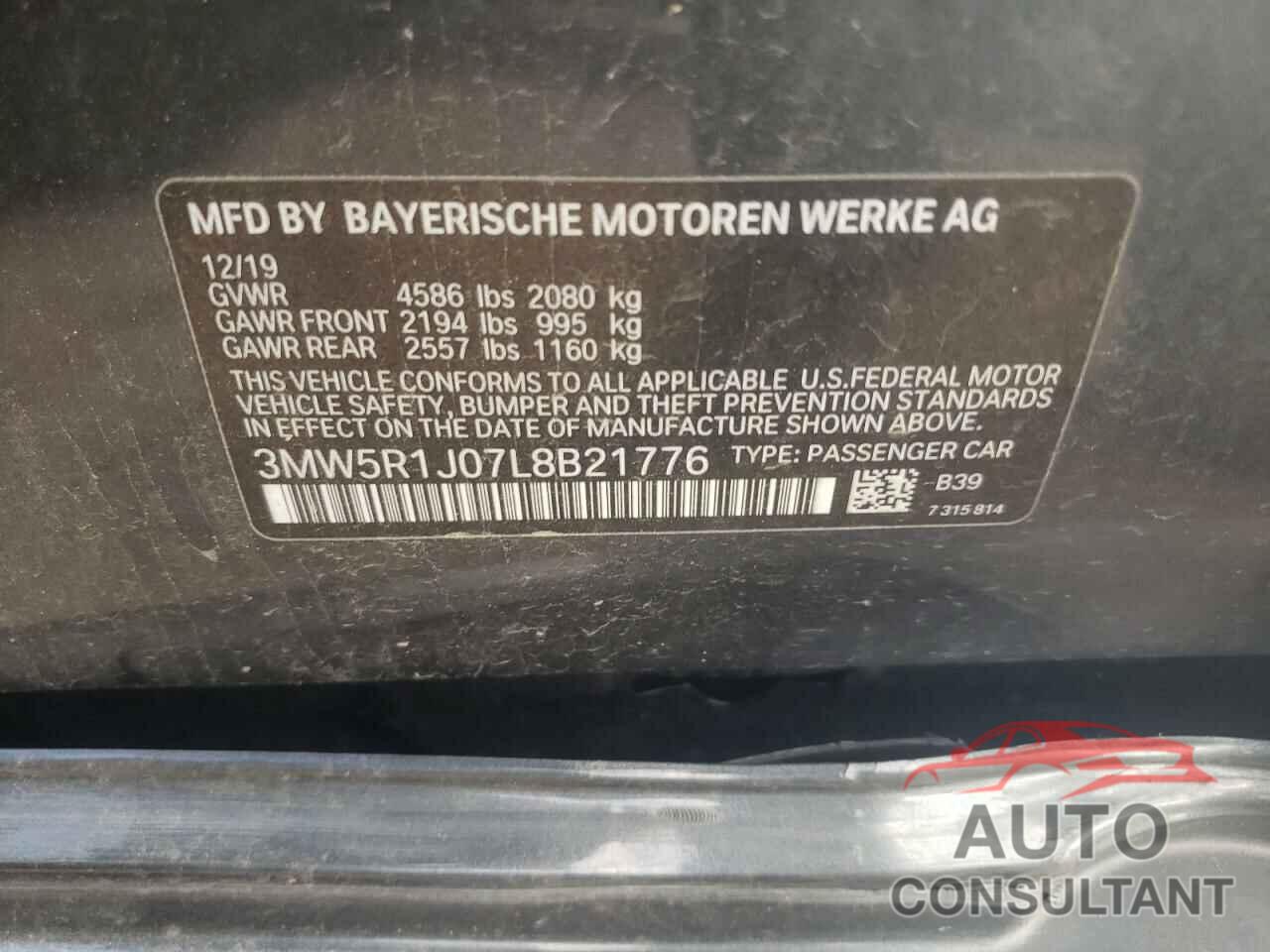 BMW 3 SERIES 2020 - 3MW5R1J07L8B21776