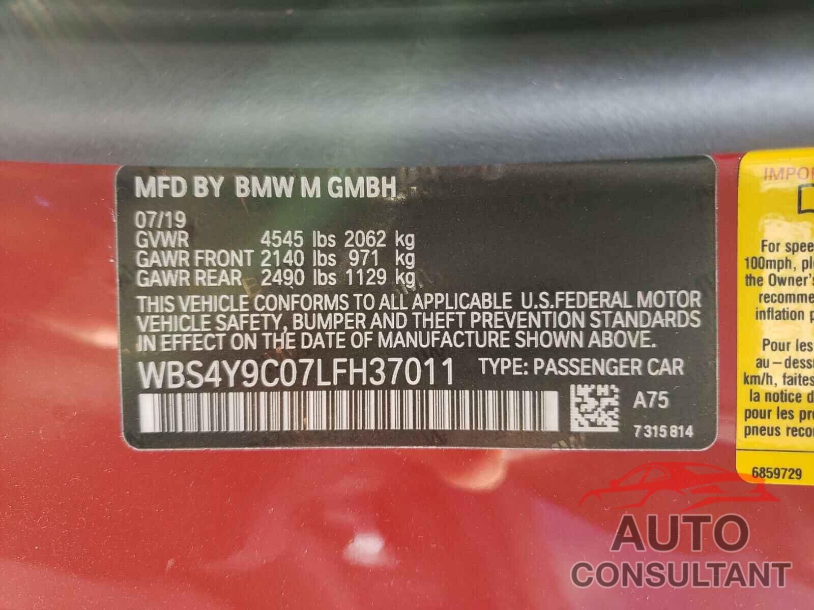 BMW M4 2020 - WBS4Y9C07LFH37011