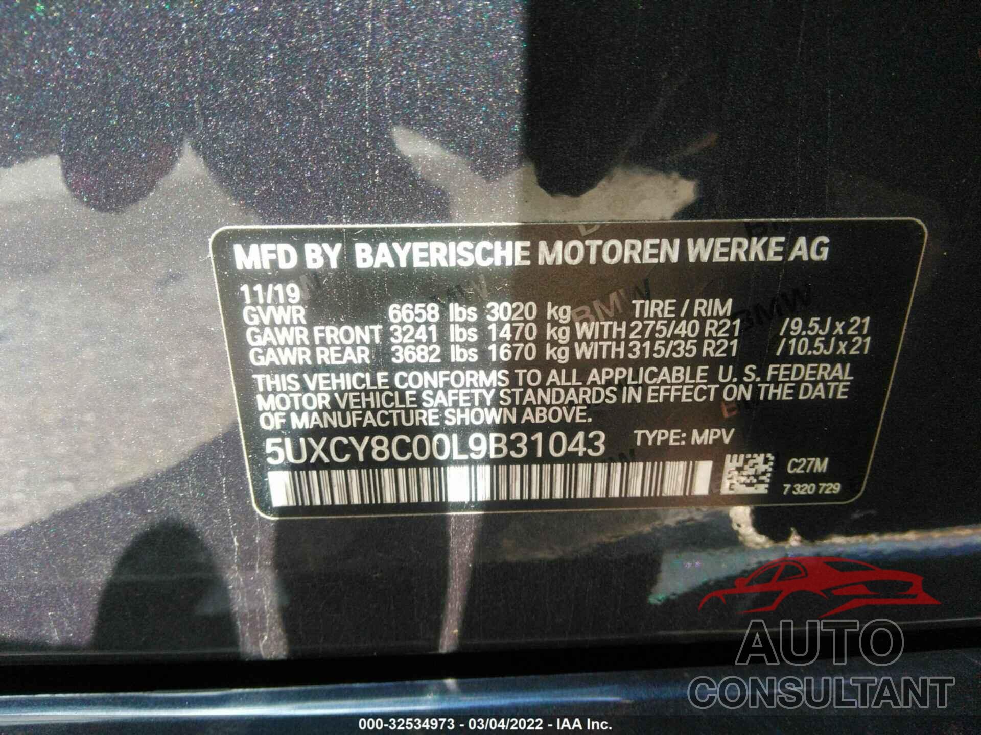 BMW X6 2020 - 5UXCY8C00L9B31043