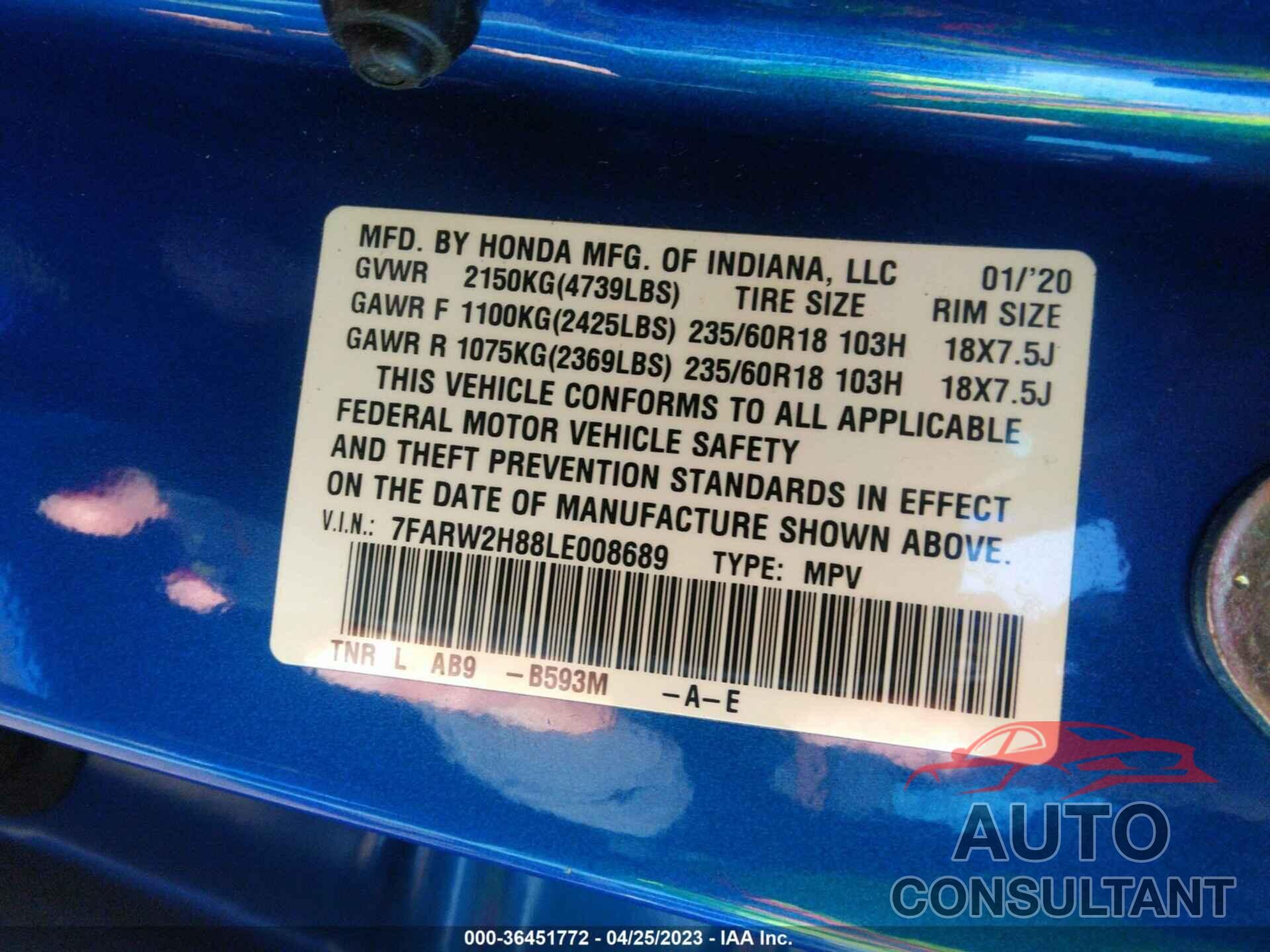 HONDA CR-V 2020 - 7FARW2H88LE008689
