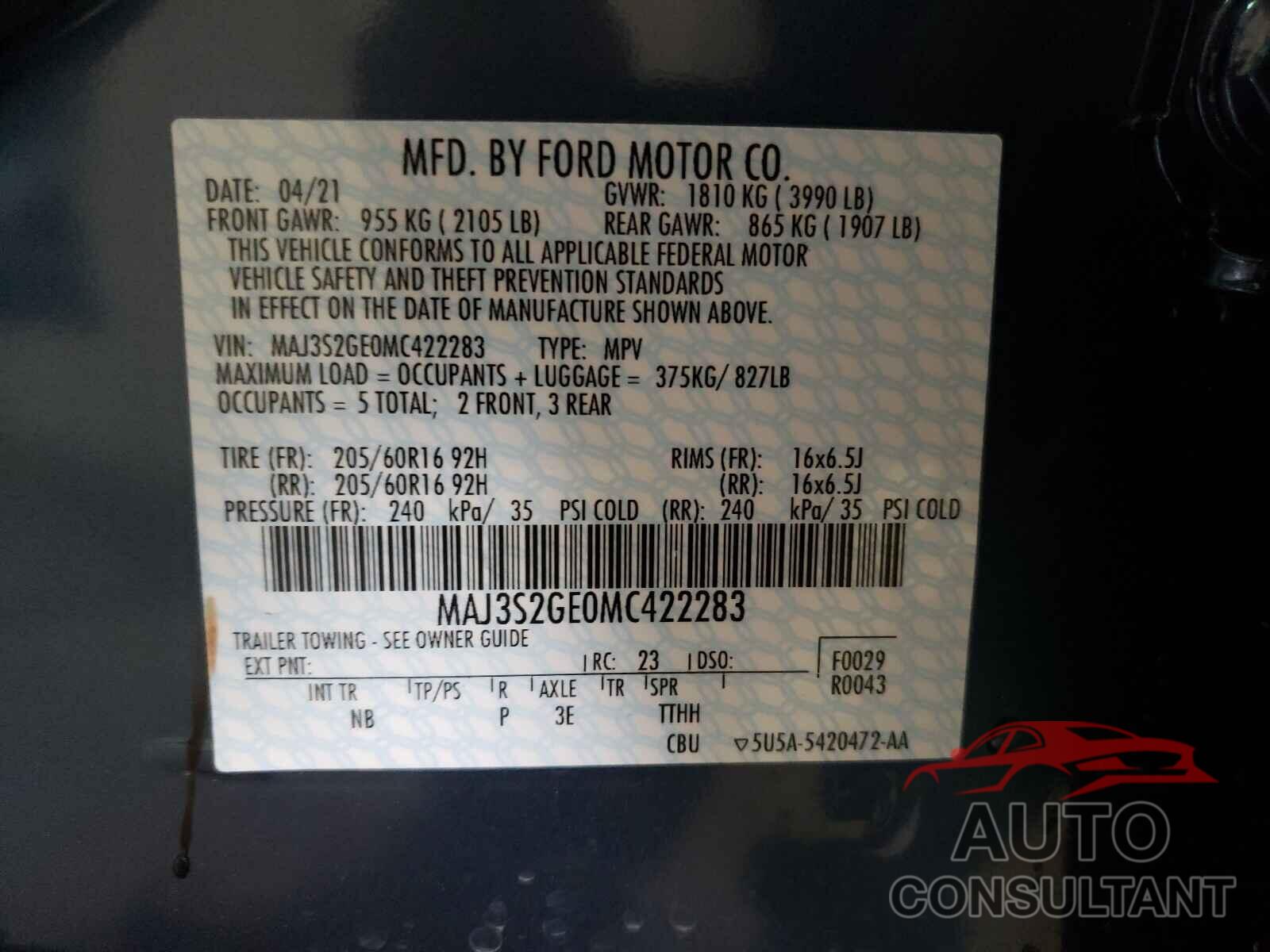 FORD ALL OTHER 2021 - MAJ3S2GE0MC422283